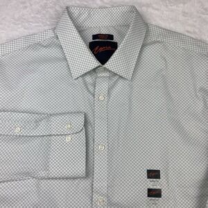 EGARA Dress Shirt Mens 17-34/35 Green/White Geometric Skinny Fit Stretch